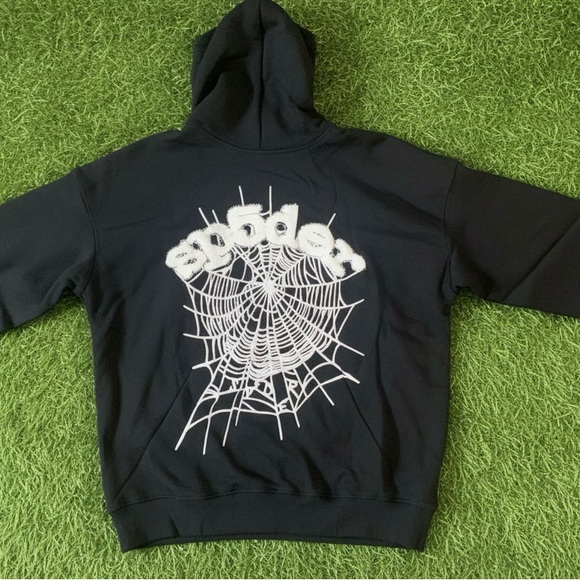 Black Hoodie with White Spider Web Design